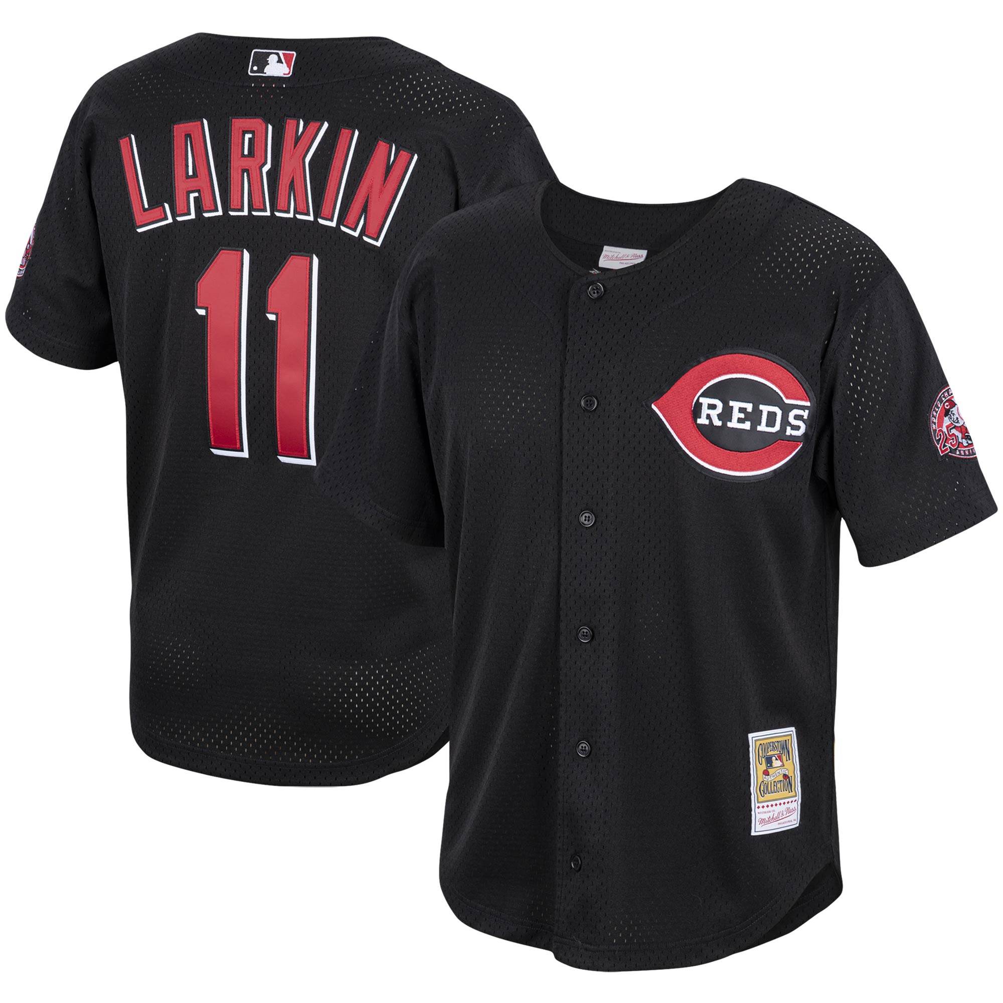 Barry Larkin Cincinnati Reds Mitchell & Ness Cooperstown Collection Mesh Batting Practice Button-up Baseball Jersey - Red