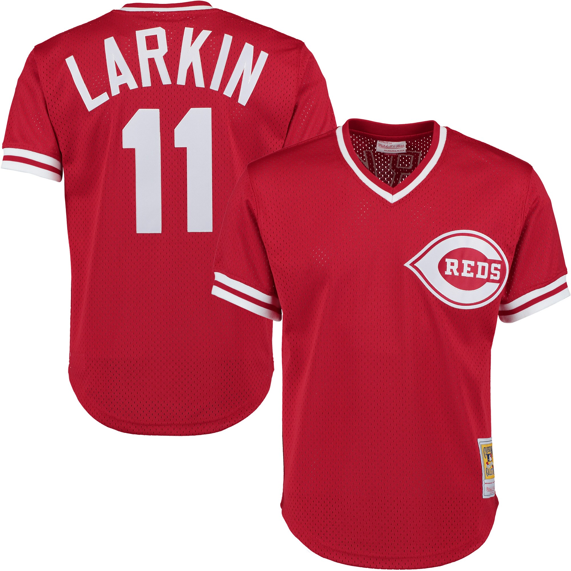 Alternative view of Barry Larkin Cincinnati Reds Mitchell & Ness Fashion Cooperstown Collection Mesh Batting Practice Baseball Jersey – Red