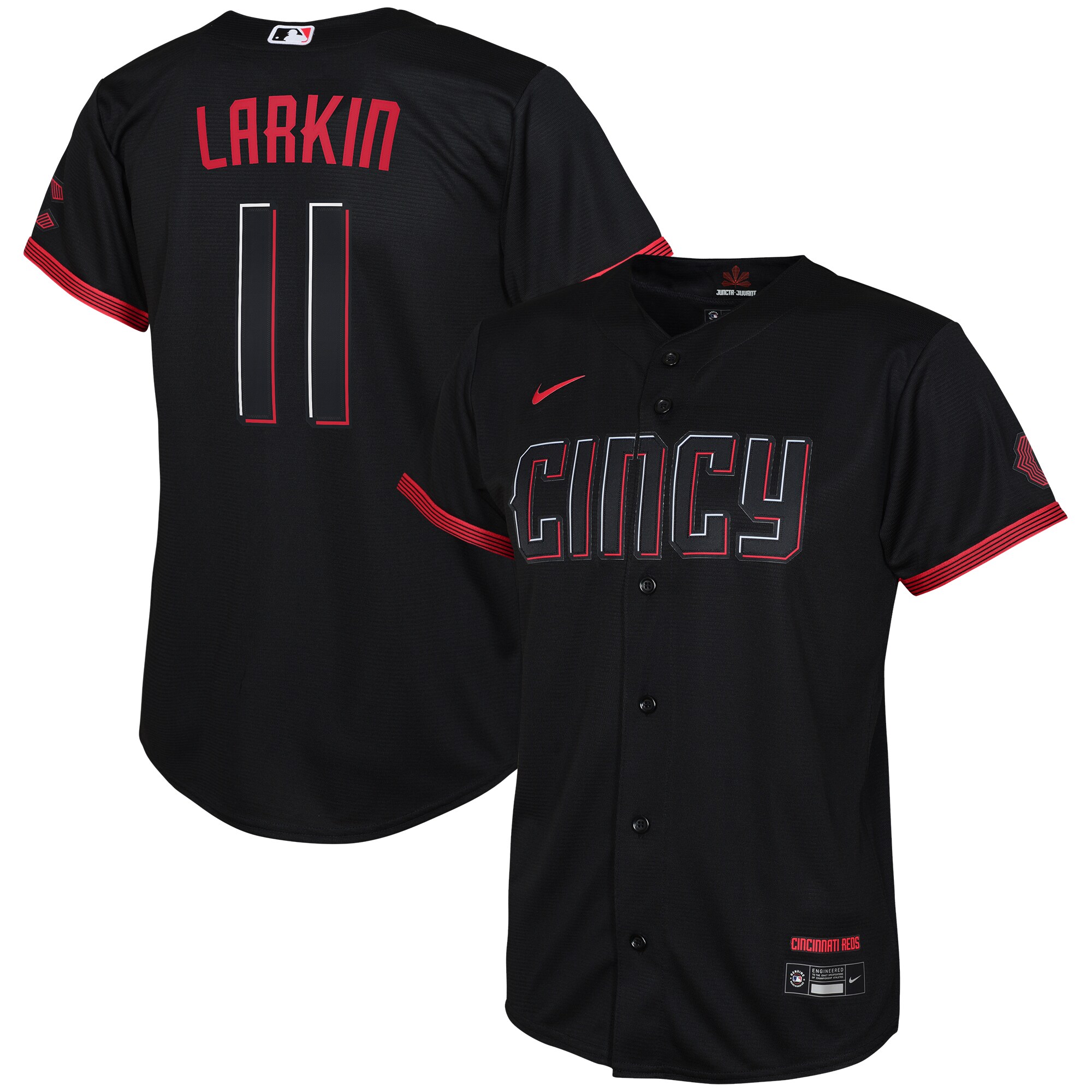 Alternative view of Barry Larkin Cincinnati Reds Youth 2023 City Connect Replica Player Baseball Jersey - Black