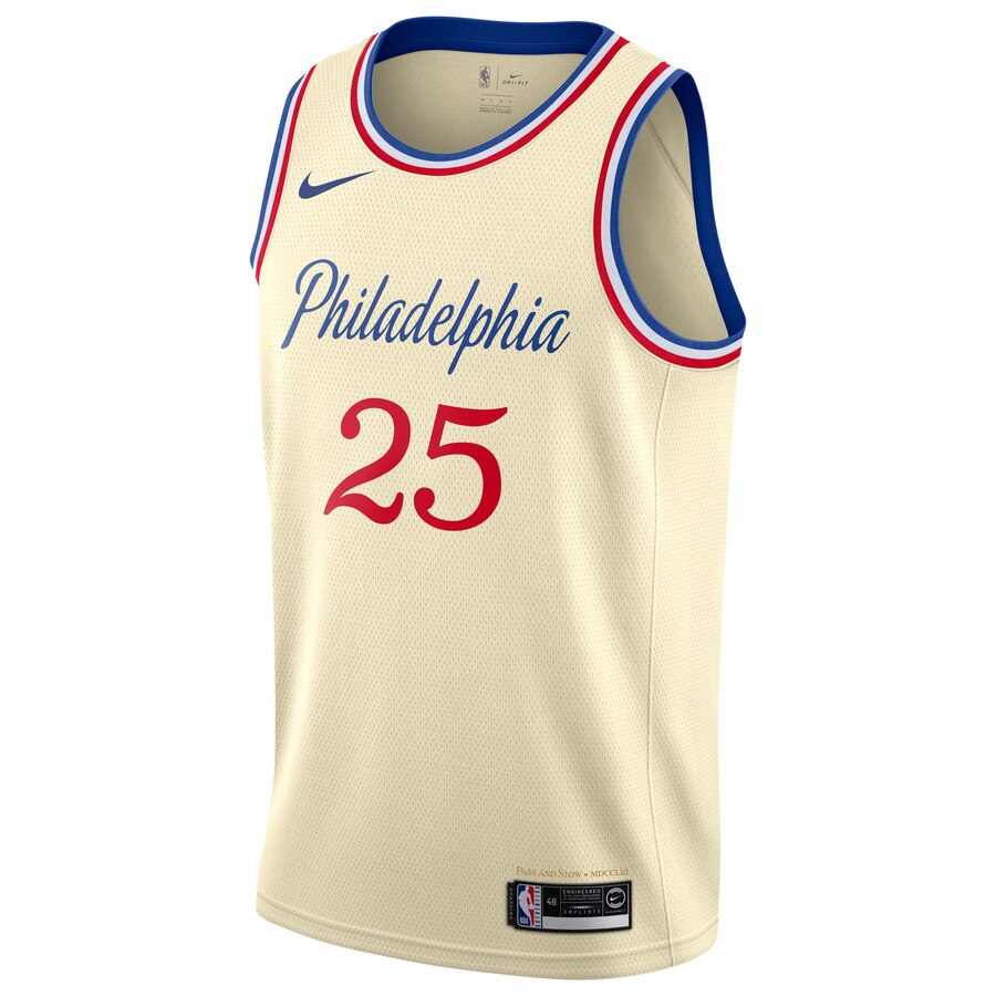Alternative view of Ben Simmons Philadelphia 76ers 2019/20 Finished Swingman Basketball Jersey Cream - City Edition