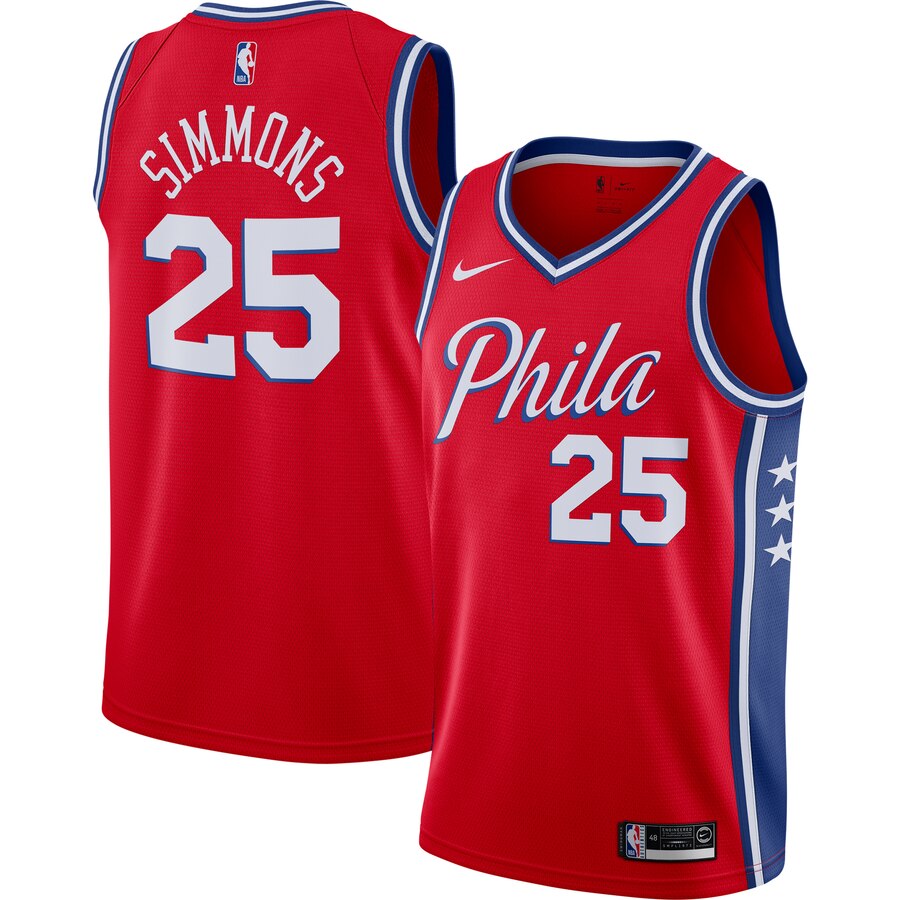 Ben Simmons Philadelphia 76ers Finished Swingman Basketball Jersey Red - Statement Edition