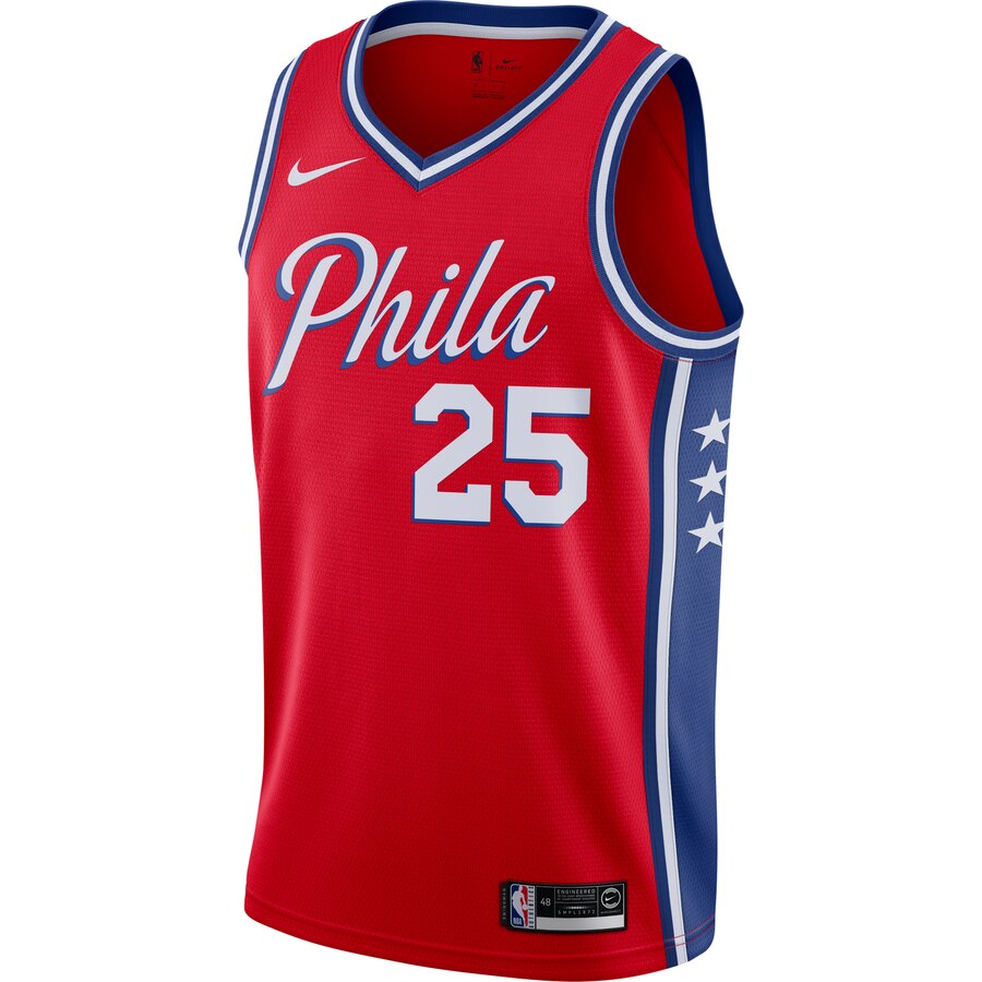 Alternative view of Ben Simmons Philadelphia 76ers Finished Swingman Basketball Jersey Red - Statement Edition