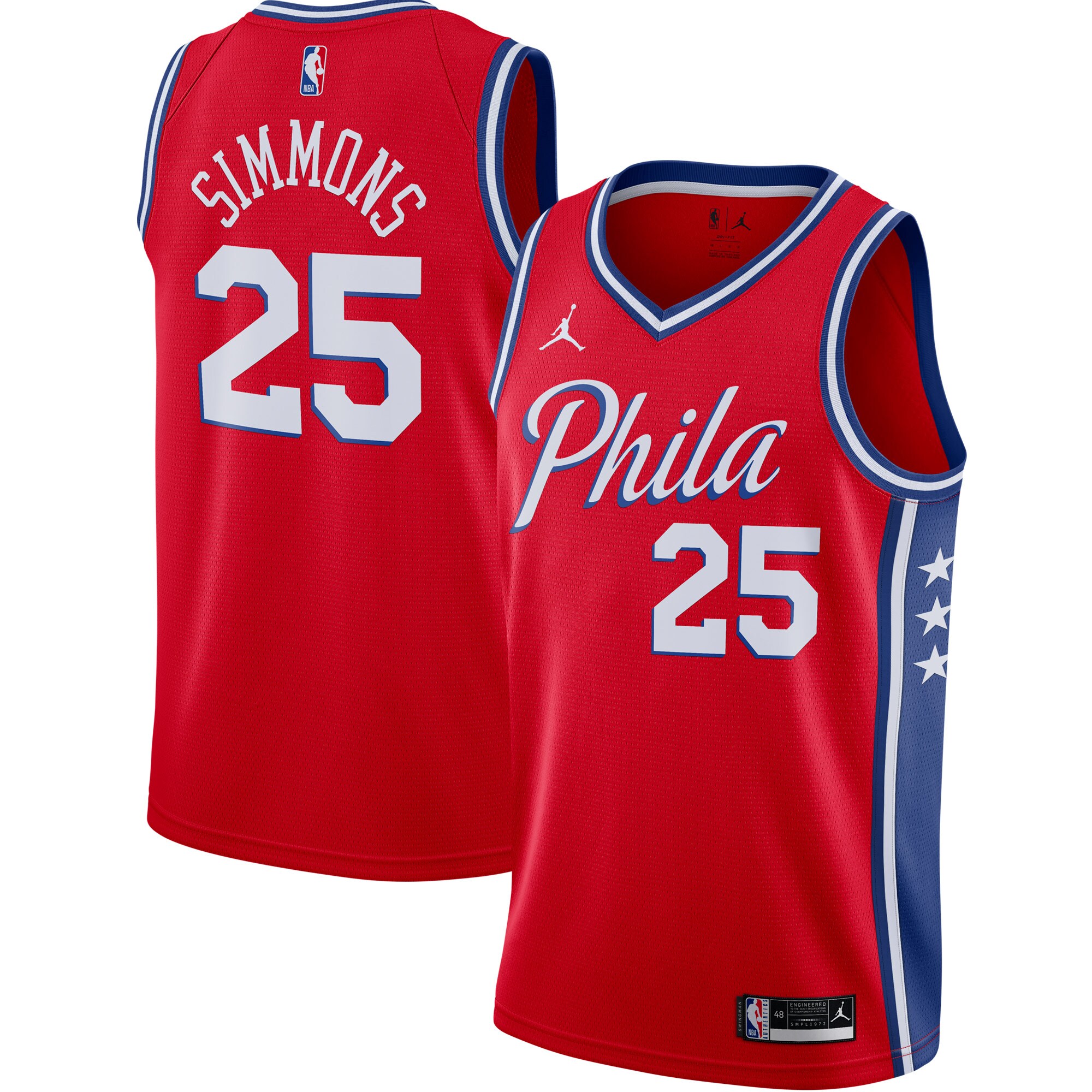 Alternative view of Ben Simmons Philadelphia 76ers Jordan Brand 2020/21 Swingman Basketball Jersey – Statement Edition – Red