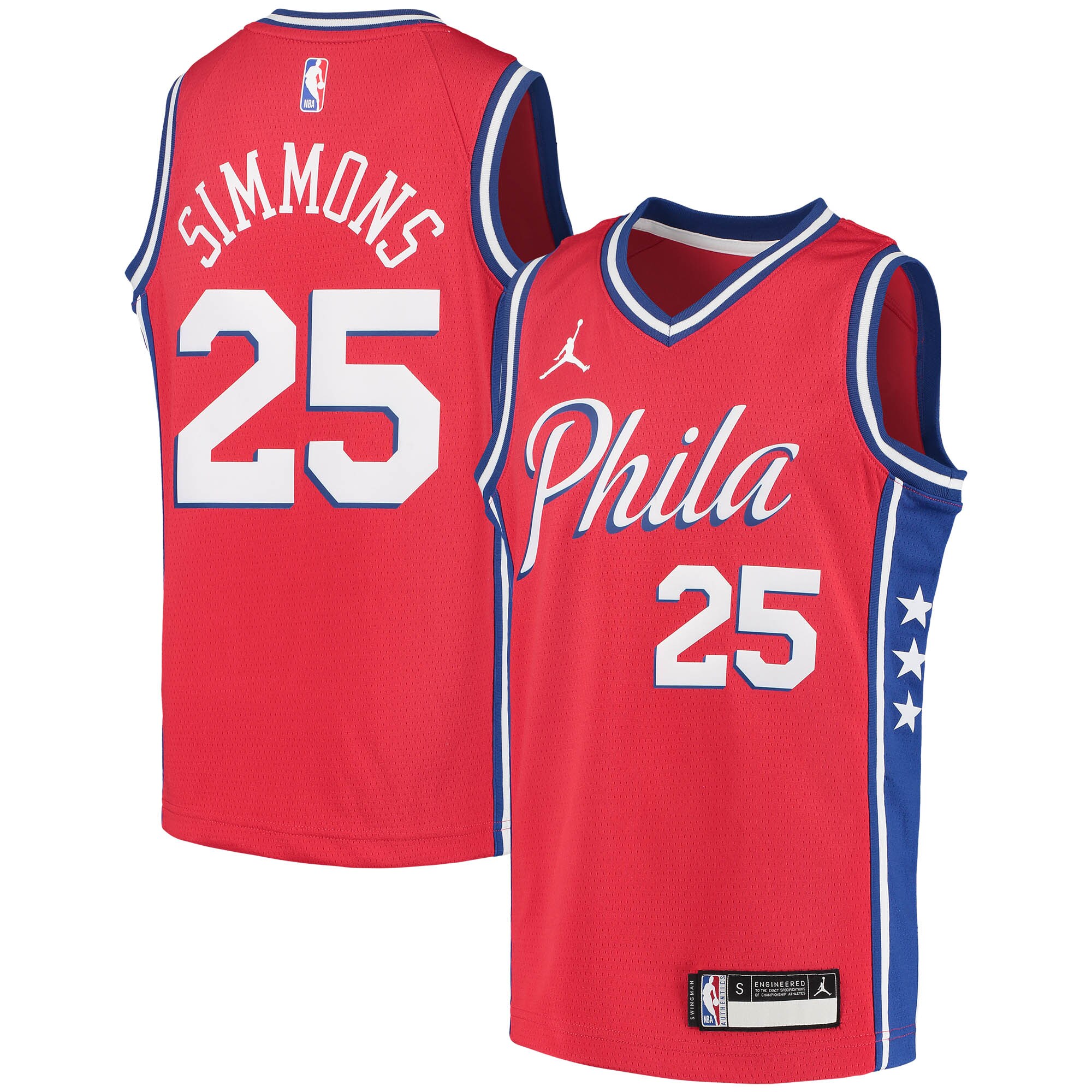 Ben Simmons Philadelphia 76ers Jordan Brand Youth 2020/21 Swingman Player Basketball Jersey – Statement Edition – Red