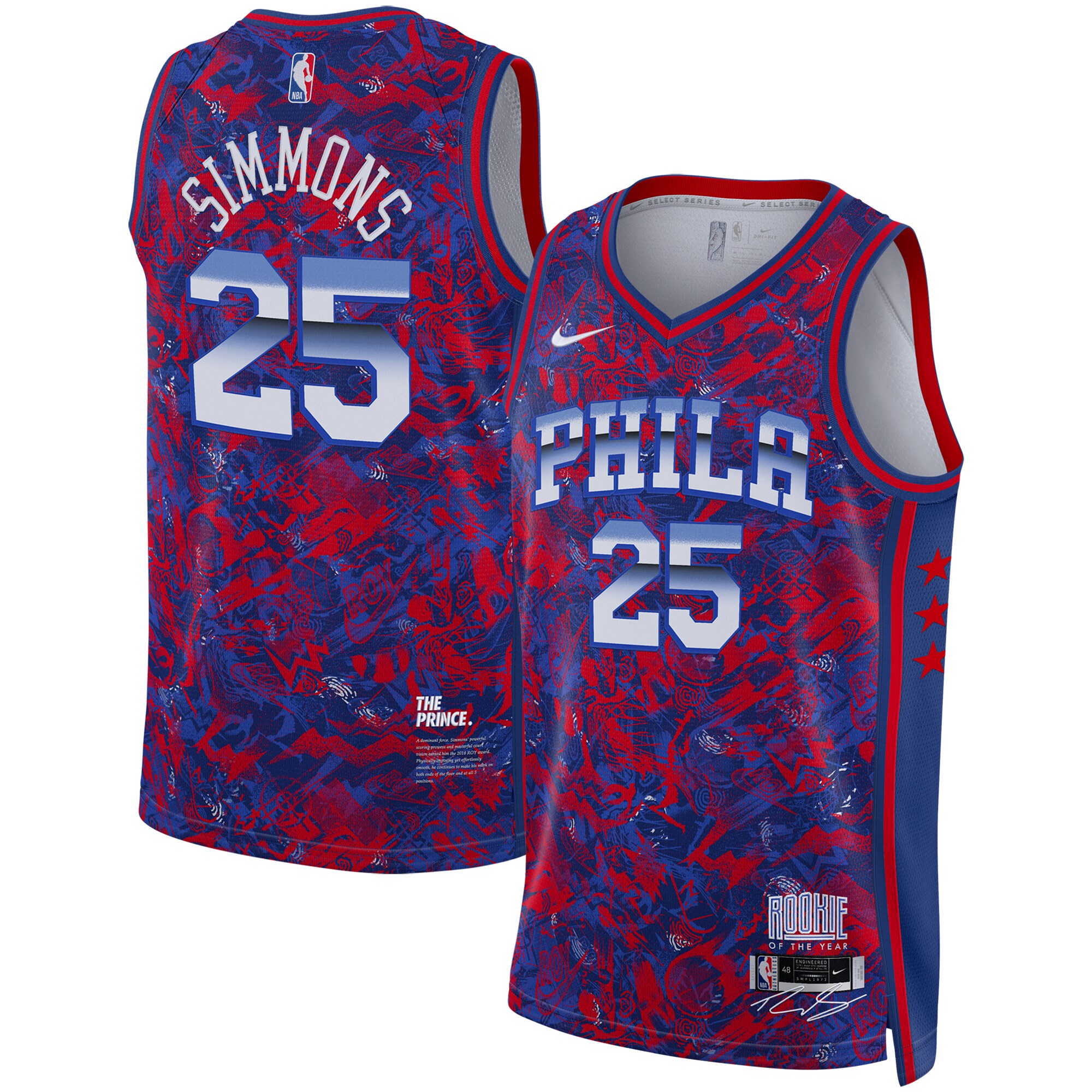 Alternative view of Ben Simmons Philadelphia 76ers Select Series Rookie Of The Year Swingman Basketball Jersey - Royal/red