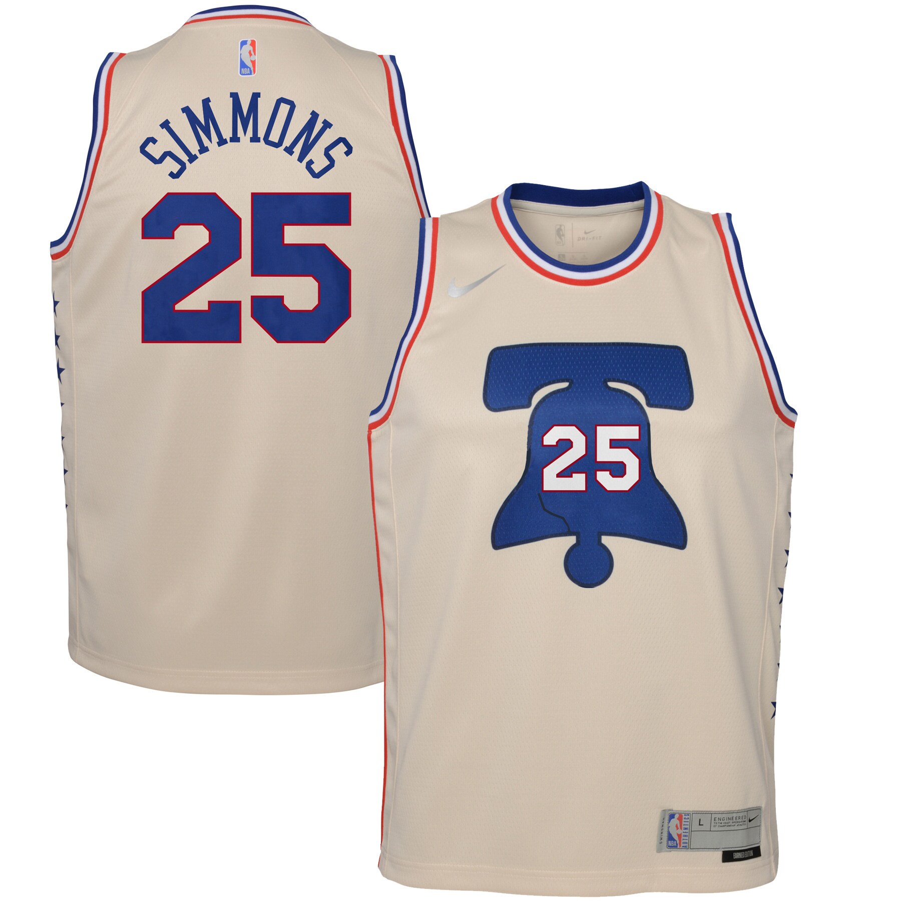 Ben Simmons Philadelphia 76ers Youth 2020/21 Swingman Player Basketball Jersey Cream - Earned Edition