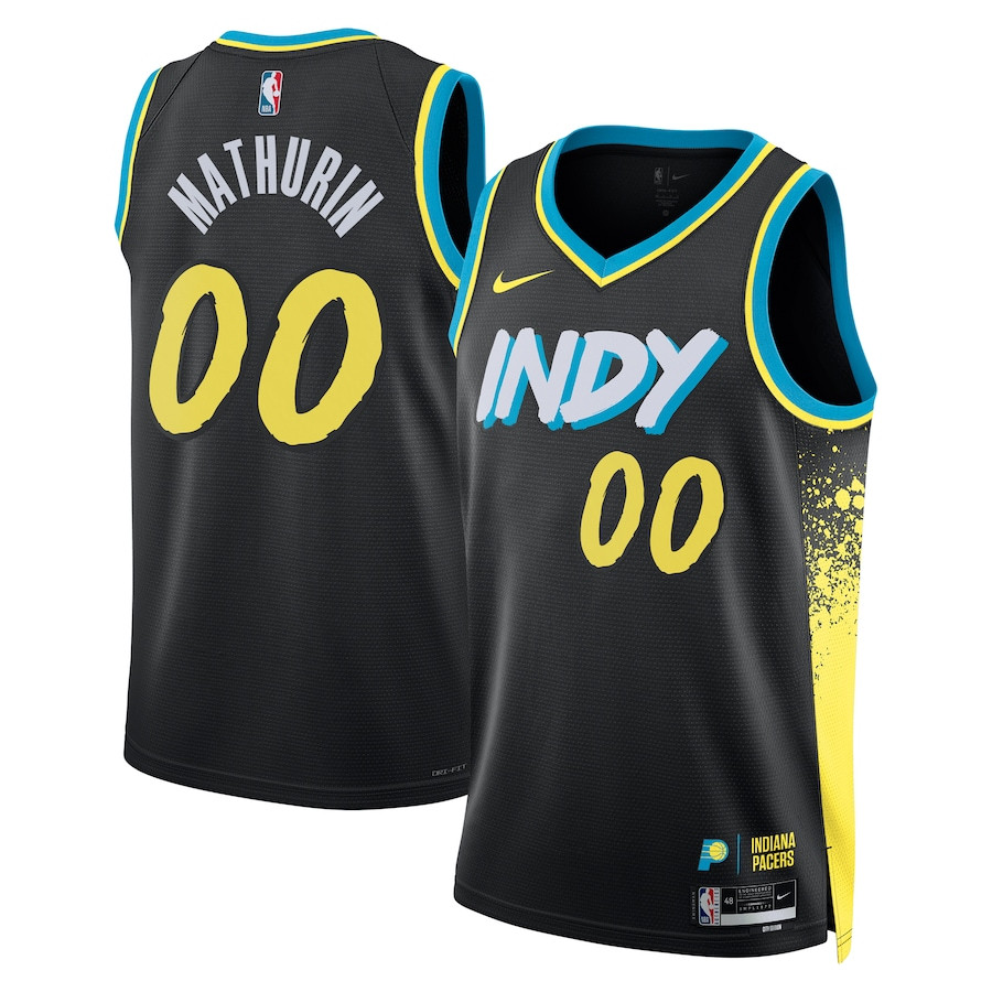 Bennedict Mathurin 00 Indiana Pacers 2023/24 City Edition Swingman Basketball Jersey - Black - JS184 