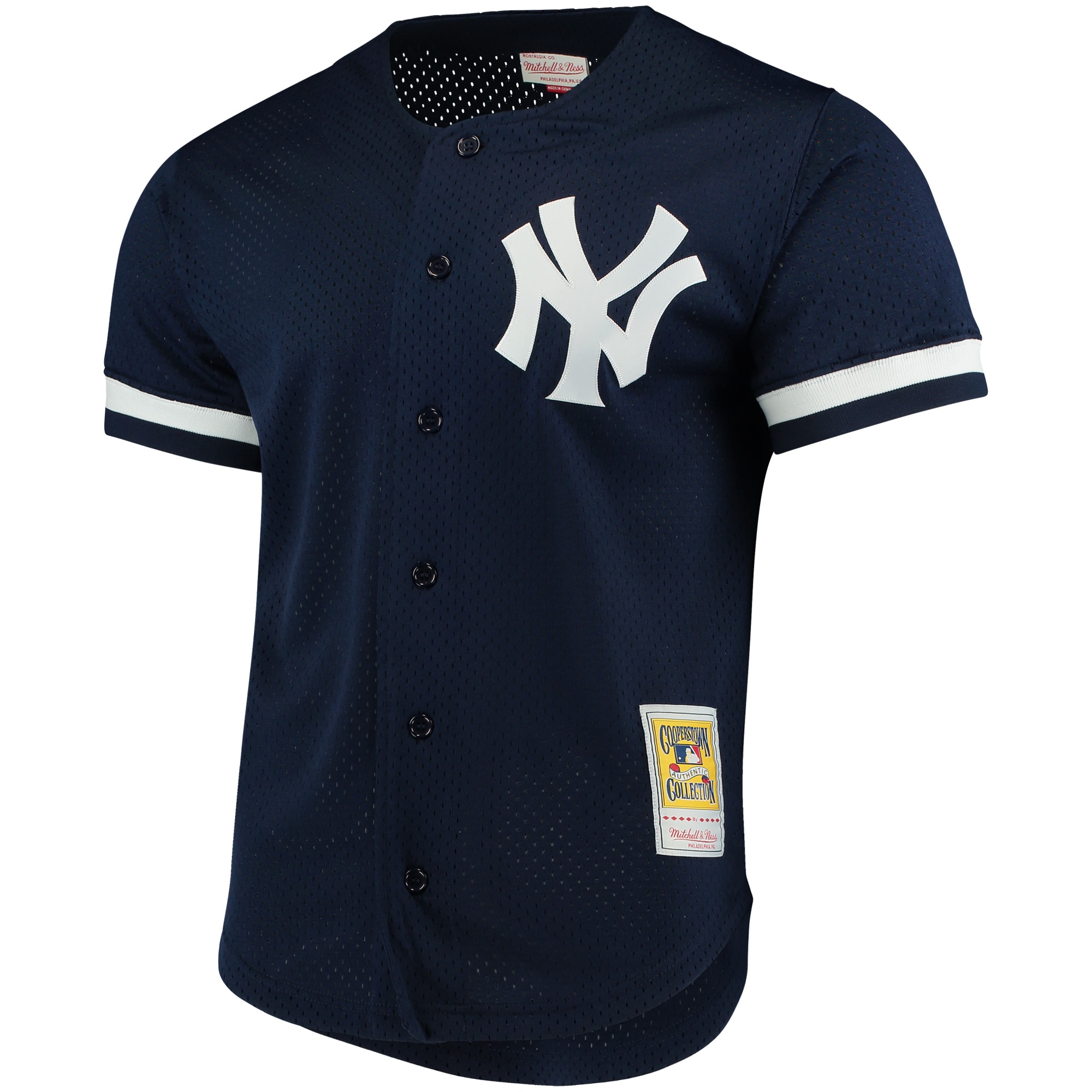 Alternative view of Bernie Williams New York Yankees Mitchell & Ness Cooperstown Collection Mesh Batting Practice Button-up Baseball Jersey - Navy