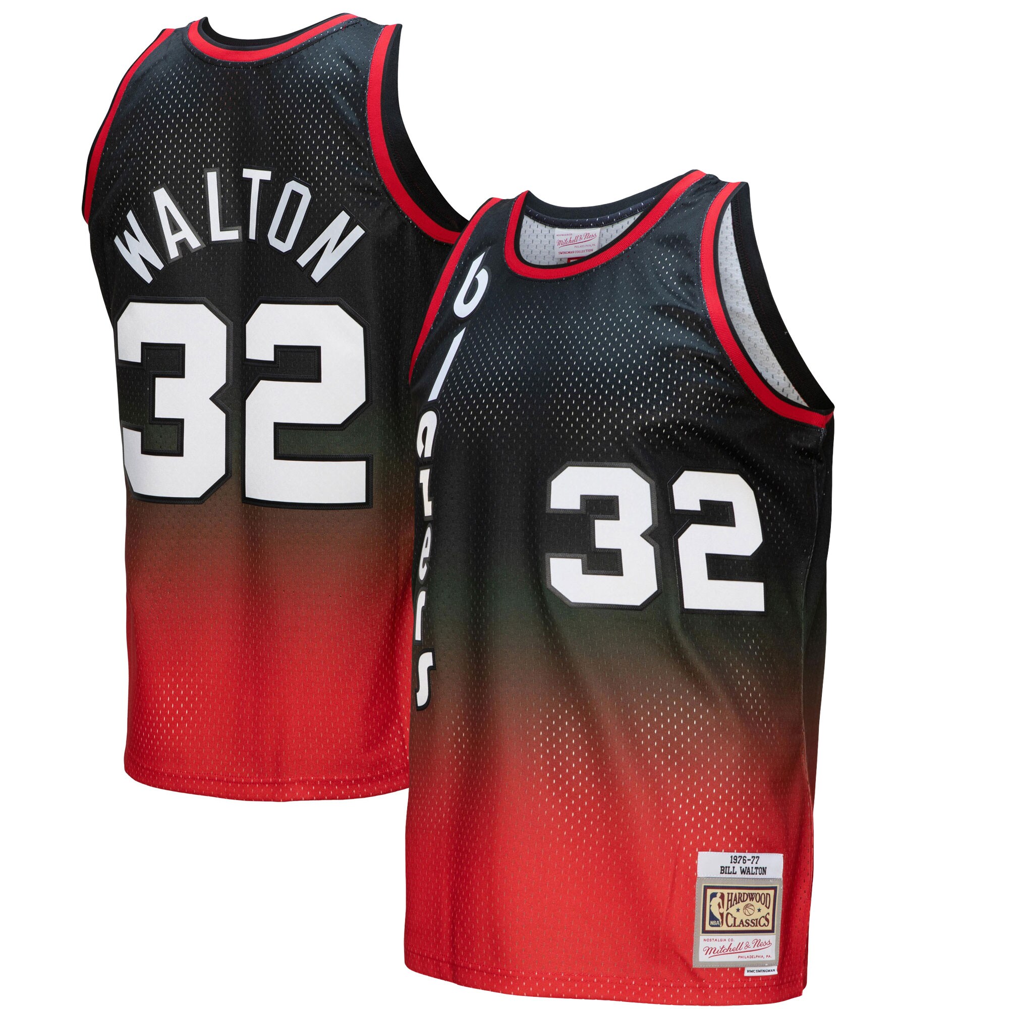 Bill Walton Portland Trail Blazers Mitchell & Ness 1976/77 Hardwood Classics Fadeaway Swingman Player Basketball Jersey - Red/black