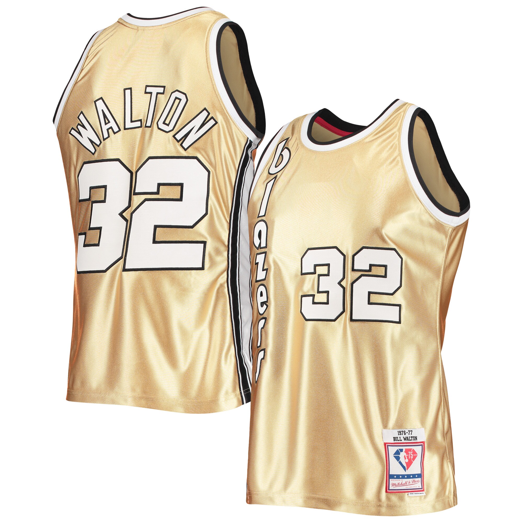 Bill Walton Portland Trail Blazers Mitchell & Ness 75th Anniversary 1976/77 Hardwood Classics Swingman Basketball Jersey - Gold