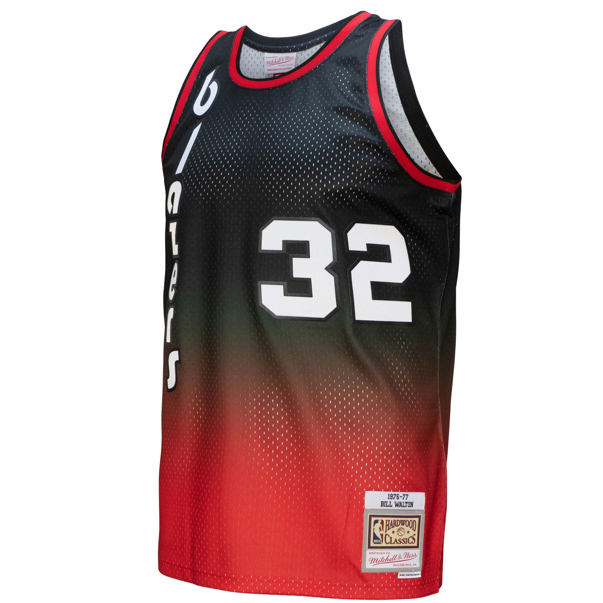 Alternative view of Bill Walton Portland Trail Blazers Mitchell & Ness 1976/77 Hardwood Classics Fadeaway Swingman Player Basketball Jersey - Red/black