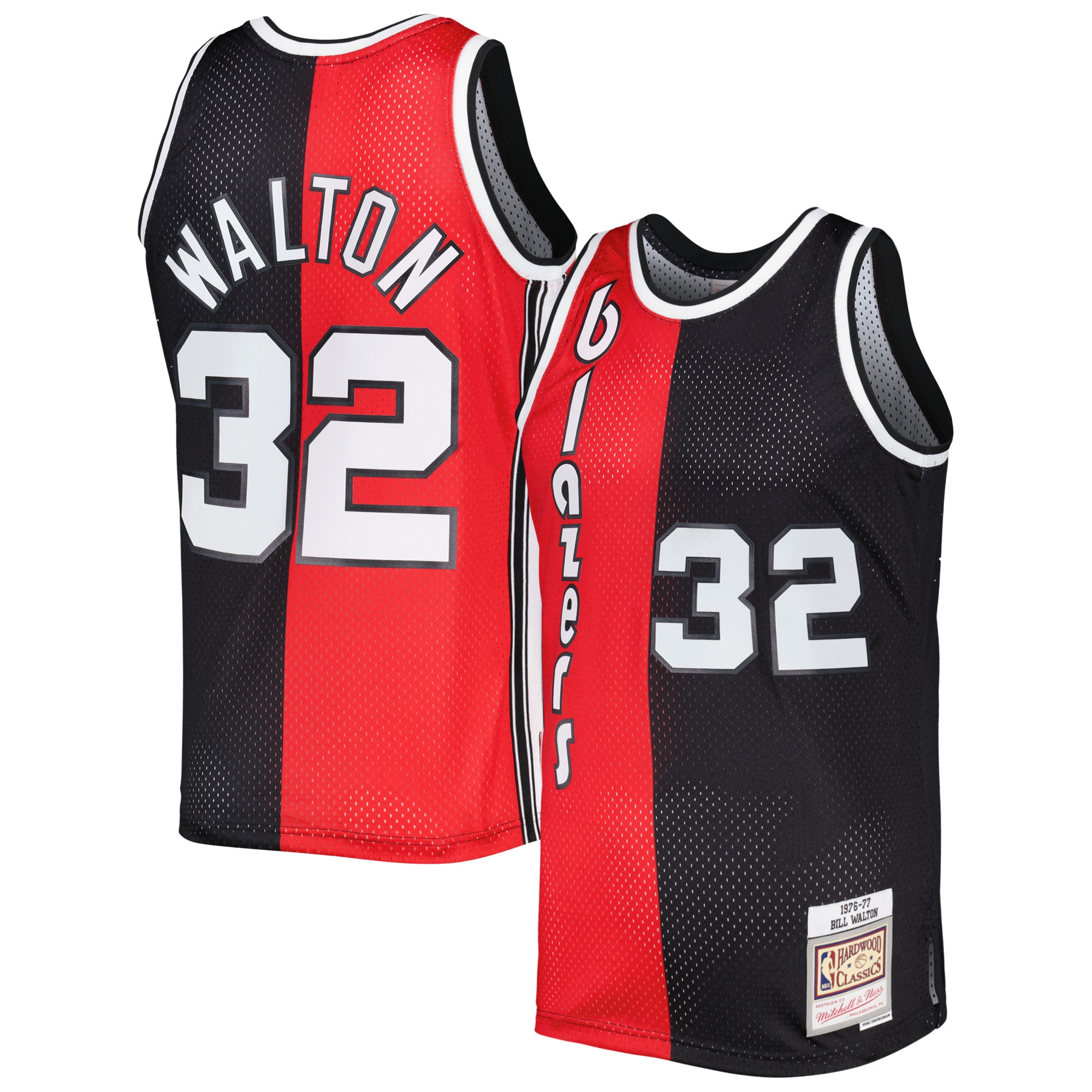 Bill Walton Portland Trail Blazers Mitchell & Ness Hardwood Classics 1976/77 Split Swingman Basketball Jersey - Red/black