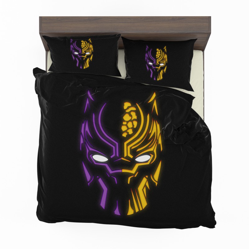 Alternative view of Black Panther Illustration Neon Bedding Set - Custom Bedding Set