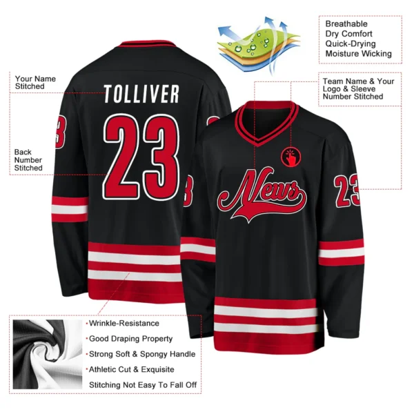 Alternative view of Custom Black Red-White Hockey Jersey