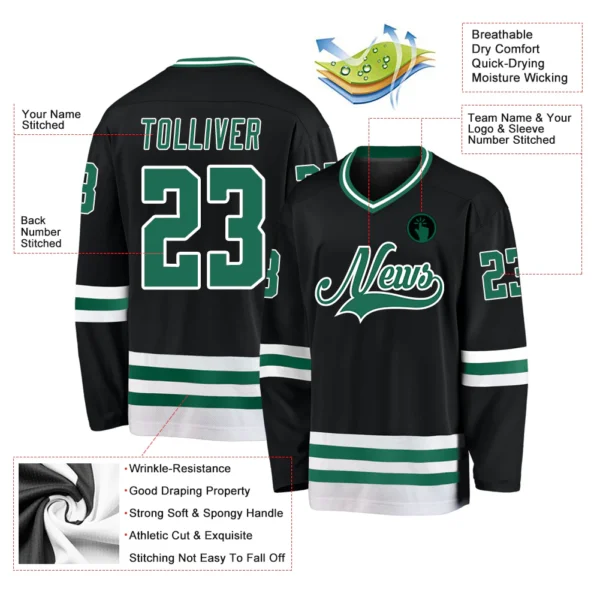 Alternative view of Custom Black Kelly Green-White Hockey Jersey