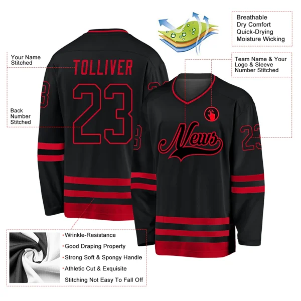 Alternative view of Custom Black Black-Red Hockey Jersey
