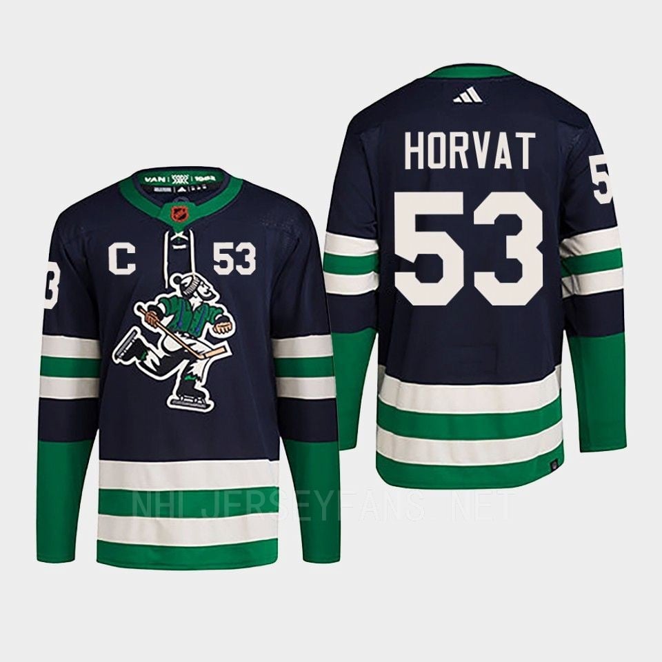 Bo Horvat 53 Reverse Retro 2.0 2022 Vancouver Canucks Navy Hockey Jersey Primegreen - JS882 