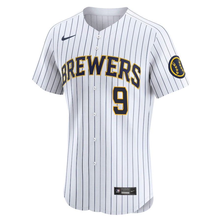 Alternative view of Bob Uecker #9 Milwaukee Brewers Alternate Alternate ELITE Baseball Jersey - White 
