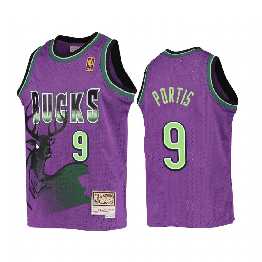 Bobby Portis 9 Milwaukee Bucks Youth Purple Reload Basketball Jersey Hardwood Classics - JS994 