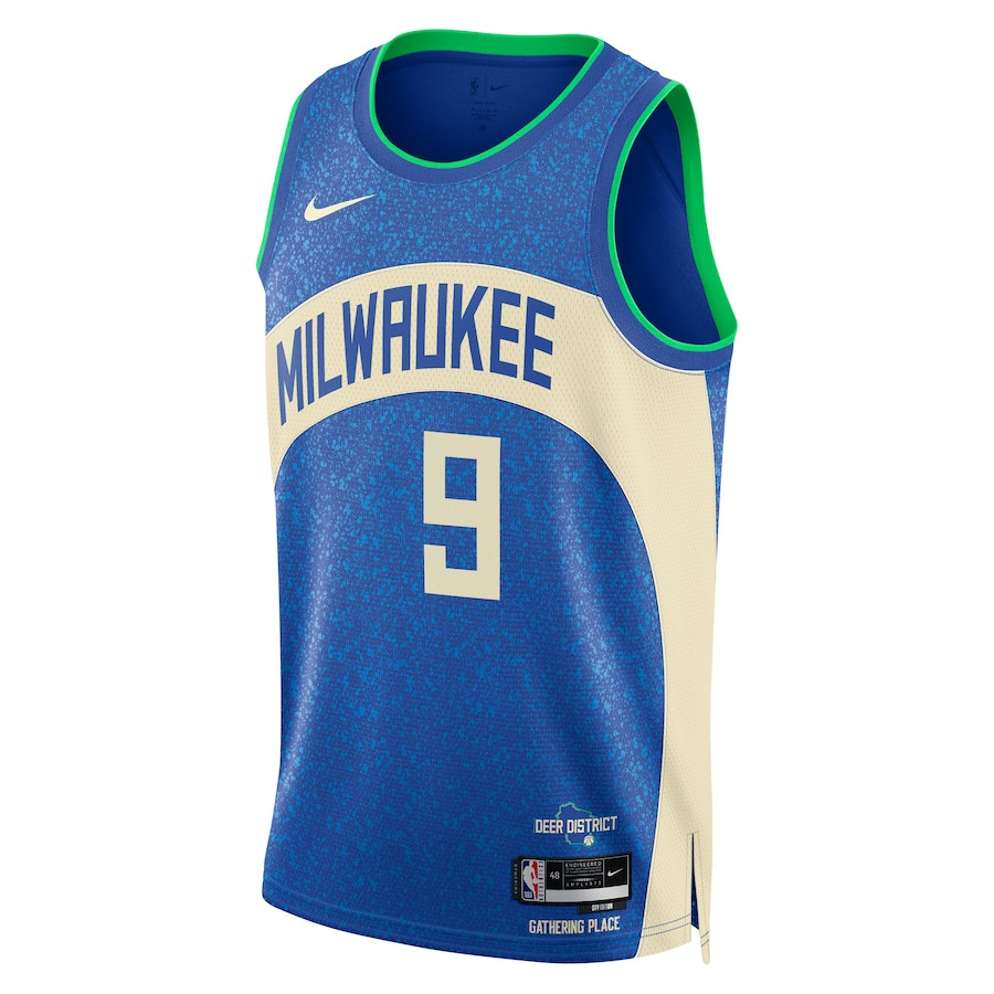 Alternative view of Bobby Portis Jr 9 Milwaukee Bucks 2023/24 City Edition Swingman Basketball Jersey - Royal - JS319 