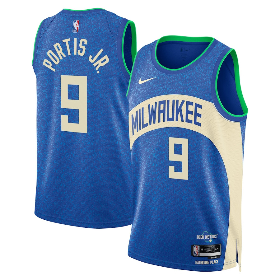 Bobby Portis Jr 9 Milwaukee Bucks 2023/24 City Edition Swingman Basketball Jersey - Royal - JS319 
