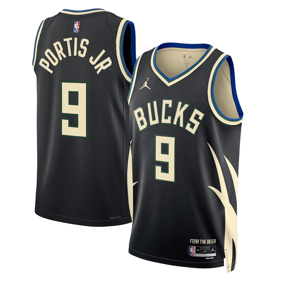 Bobby Portis Jr 9 Milwaukee Bucks Unisex Swingman Basketball Jersey - Statement Edition - Black - JS460 