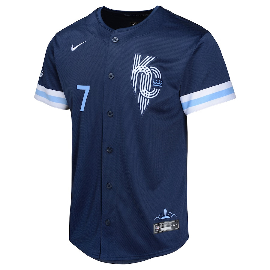 Alternative view of Bobby Witt Jr. 7 Kansas City Royals City Connect Limited YOUTH Jersey - Navy 