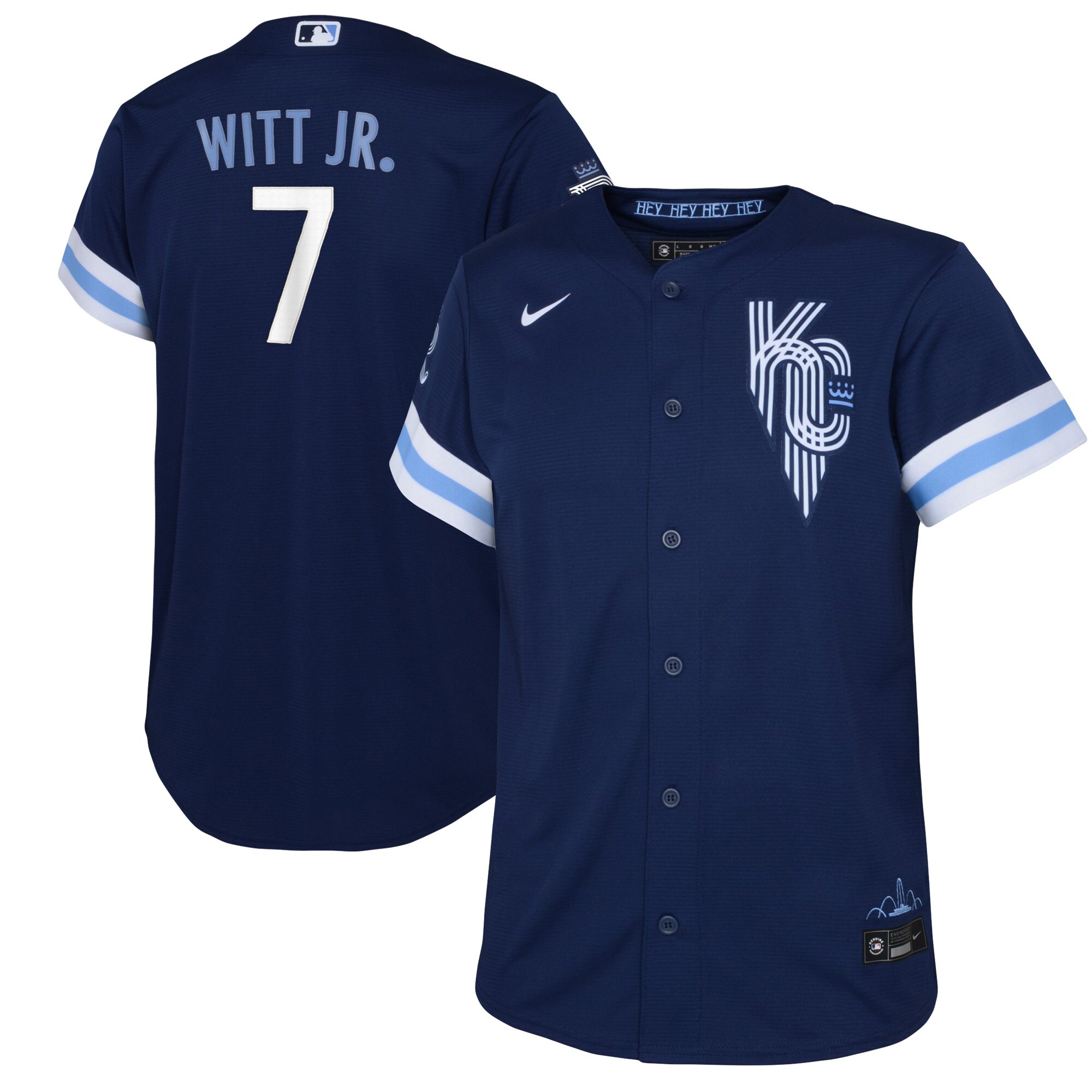 Alternative view of Bobby Witt Jr. Kansas City Royals Youth 2022 City Connect Replica Player Baseball Jersey - Navy