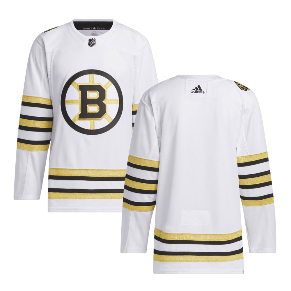 Boston Bruins 100th Anniversary Primegreen Away Men Hockey Jersey - White - JS300 
