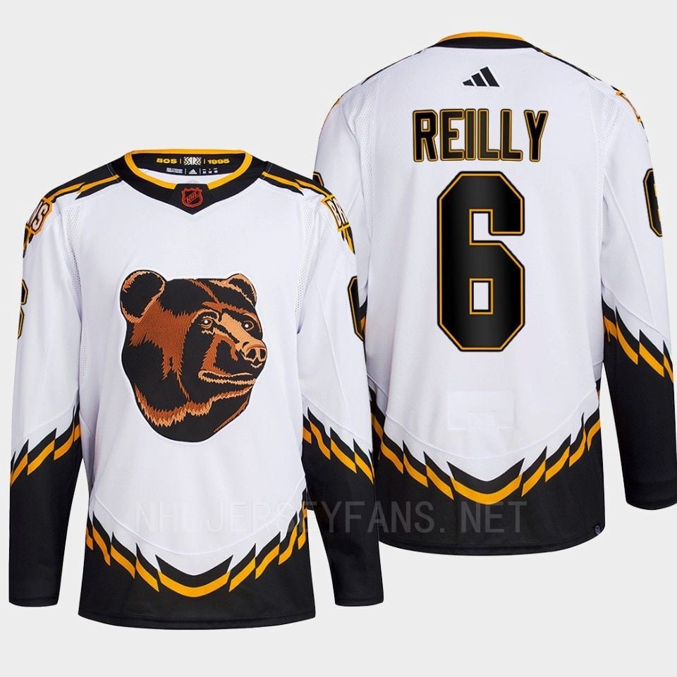 Boston Bruins 2022 Reverse Retro 2.0 Mike Reilly 6 White Primegreen Jersey Men's - JS516 