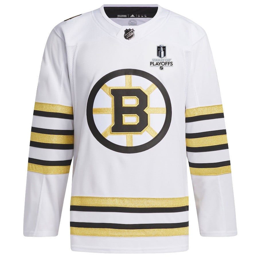 Alternative view of Boston Bruins 2024 NHL Playoffs Patch Away Hockey Jersey - Men, White - JS123 