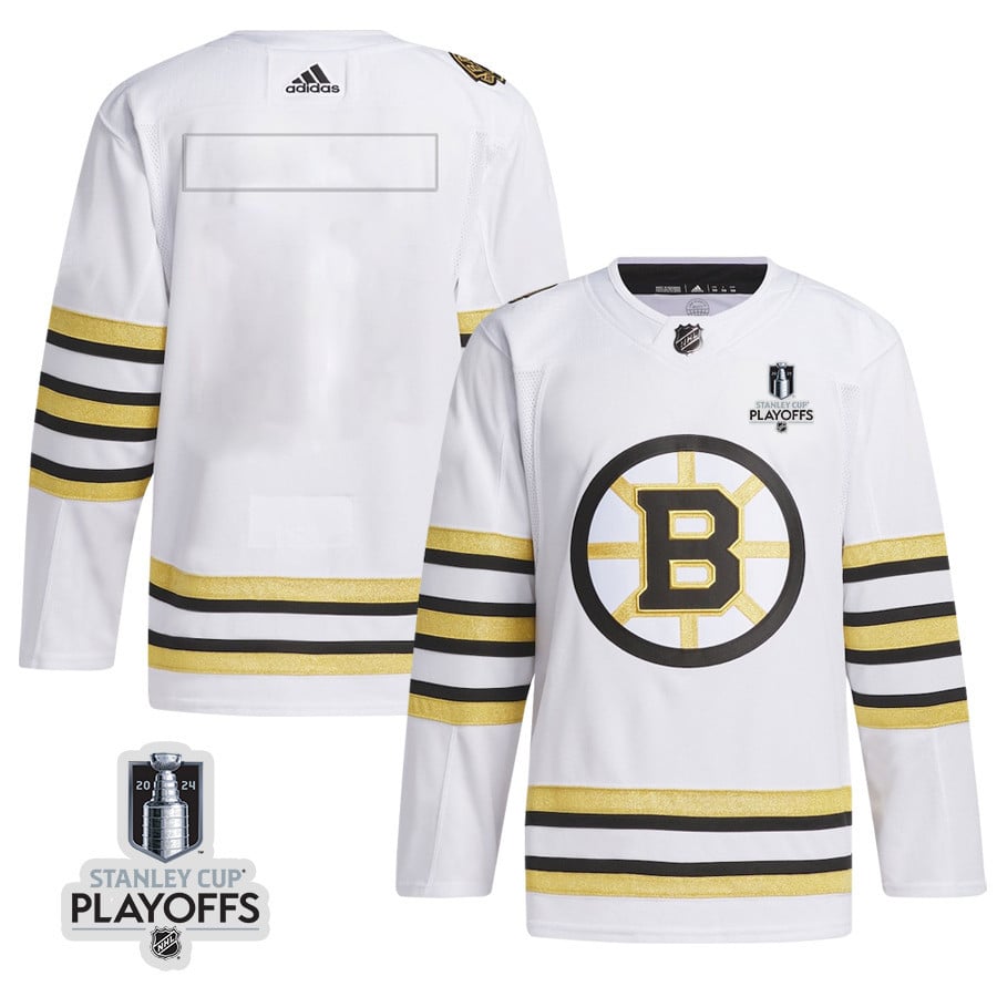 Boston Bruins 2024 NHL Playoffs Patch Away Hockey Jersey - Men, White - JS123 