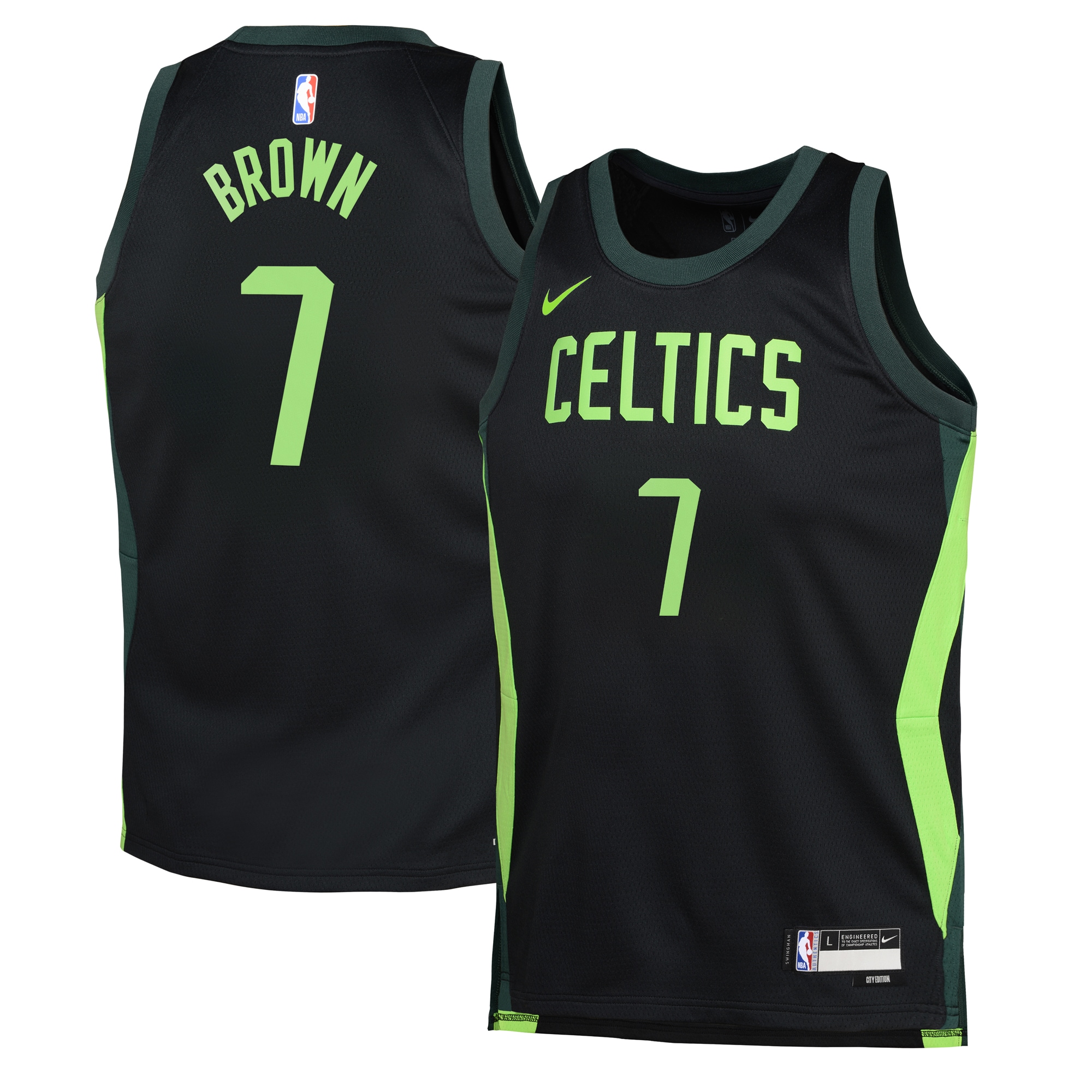 Boston Celtics City Edition Swingman Basketball Jersey 2024 - Black - Jaylen Brown - Youth - JS990