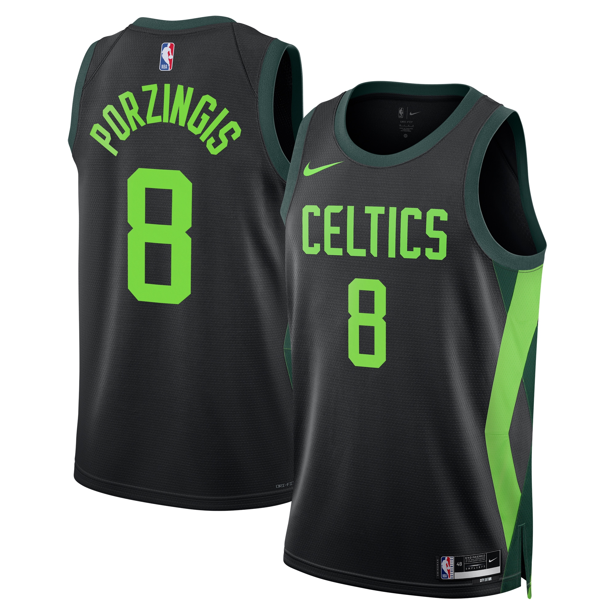 Boston Celtics City Edition Swingman Basketball Jersey 2024 - Black - Kristaps Porzingis - Unisex - JS148