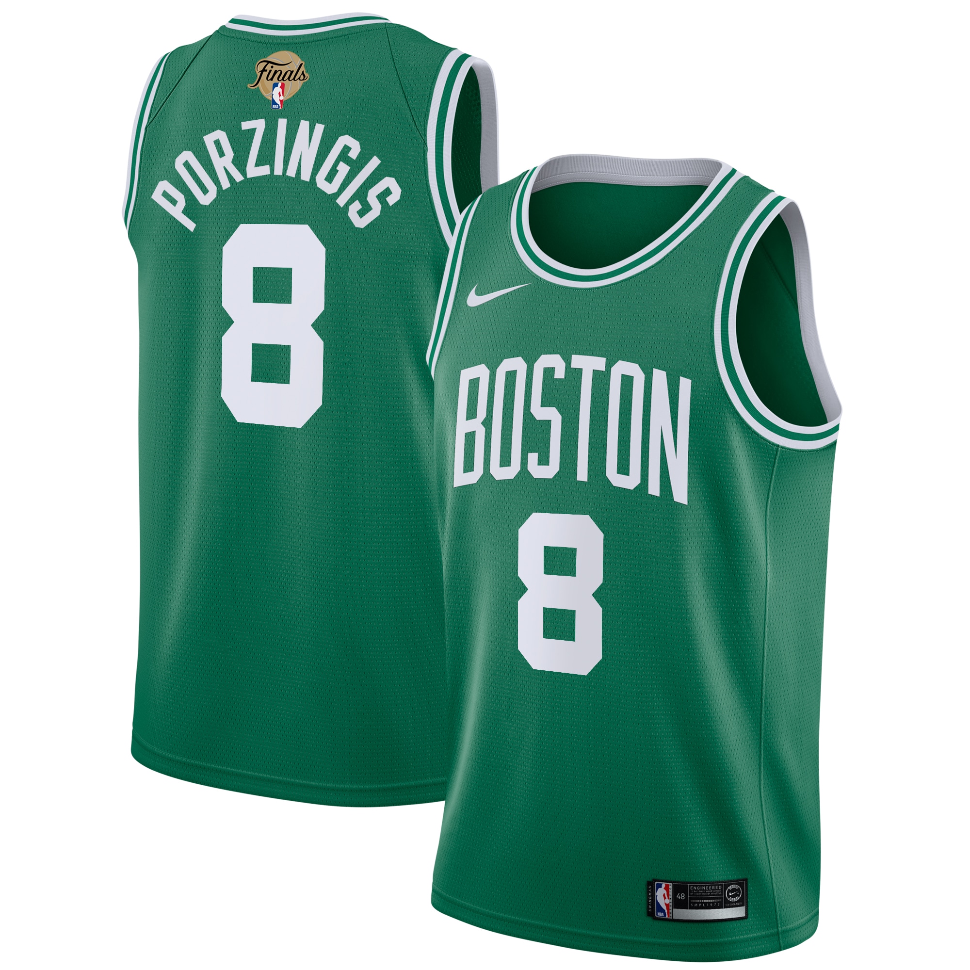 Boston Celtics Icon Edition NBA Finals Patch 2024 Swingman Basketball Jersey - Kelly Green - Kristaps Porzingis - Youth - JS271