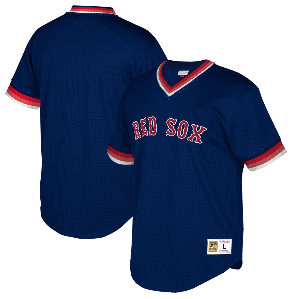 Boston Red Sox Mitchell & Ness Cooperstown Collection Mesh Wordmark V-neck Jersey - Navy