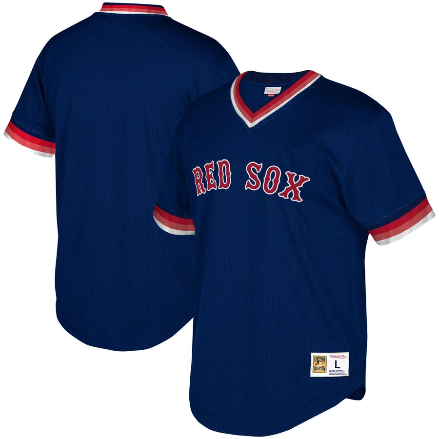 Boston Red Sox Mitchell & Ness Youth Cooperstown Collection Mesh Wordmark V-neck Jersey - Navy