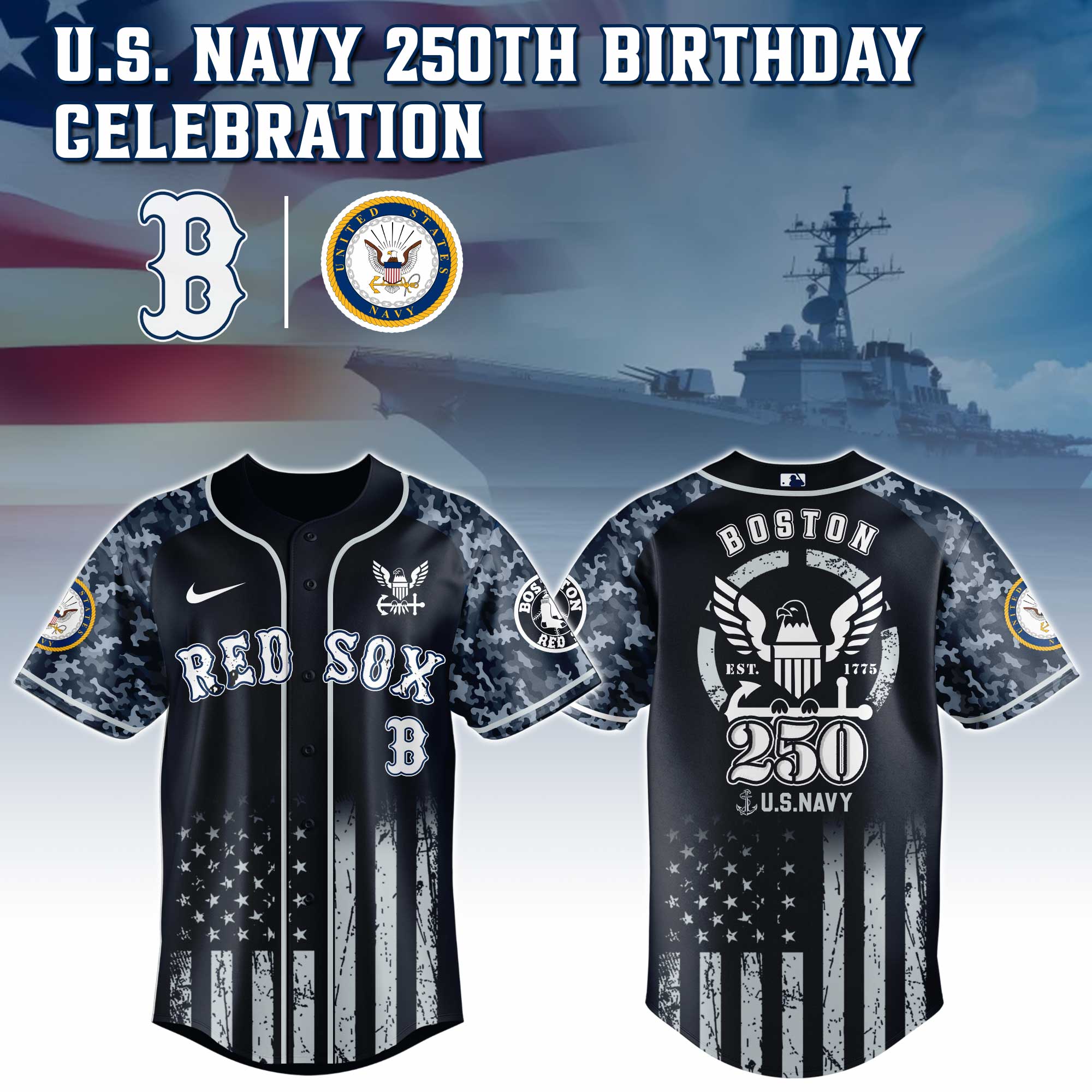 Boston Red Sox Mlb X 250 U.s. Navy Baseball Jersey