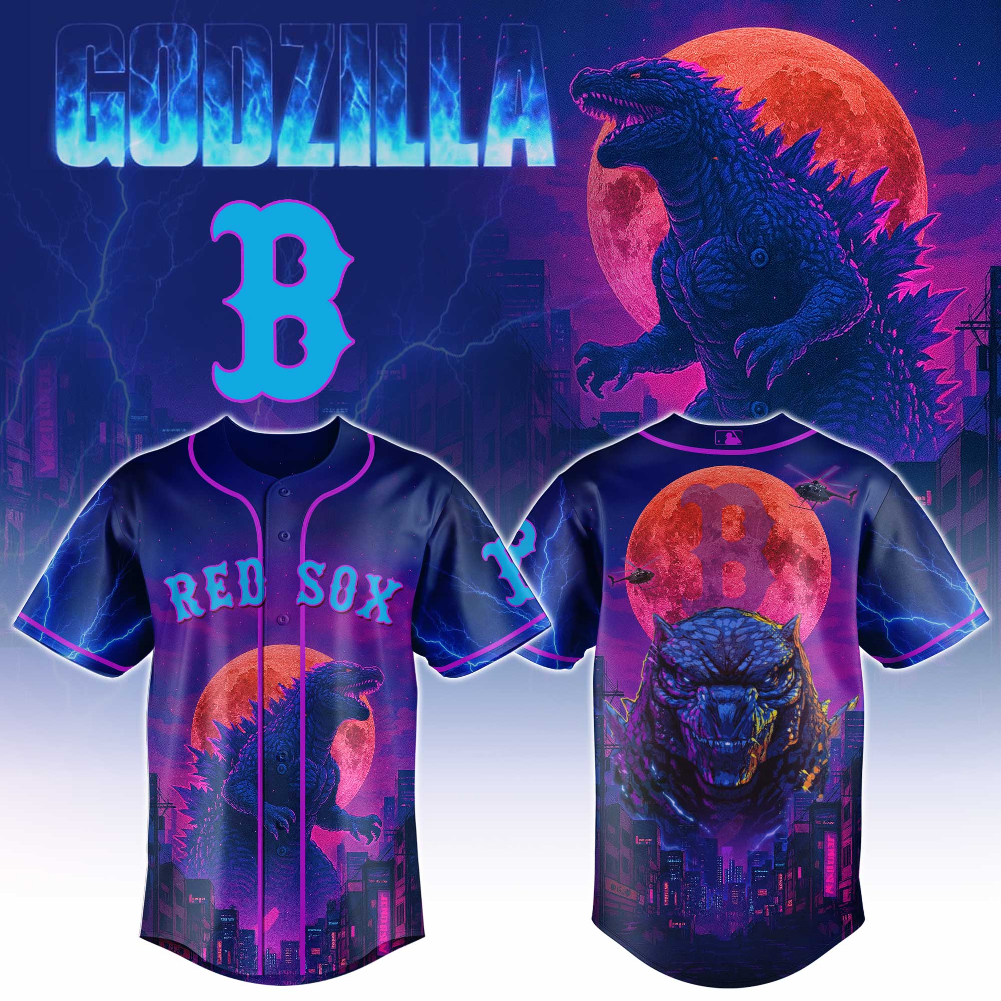 Boston Red Sox Mlb X Godzilla Neon City Baseball Jersey