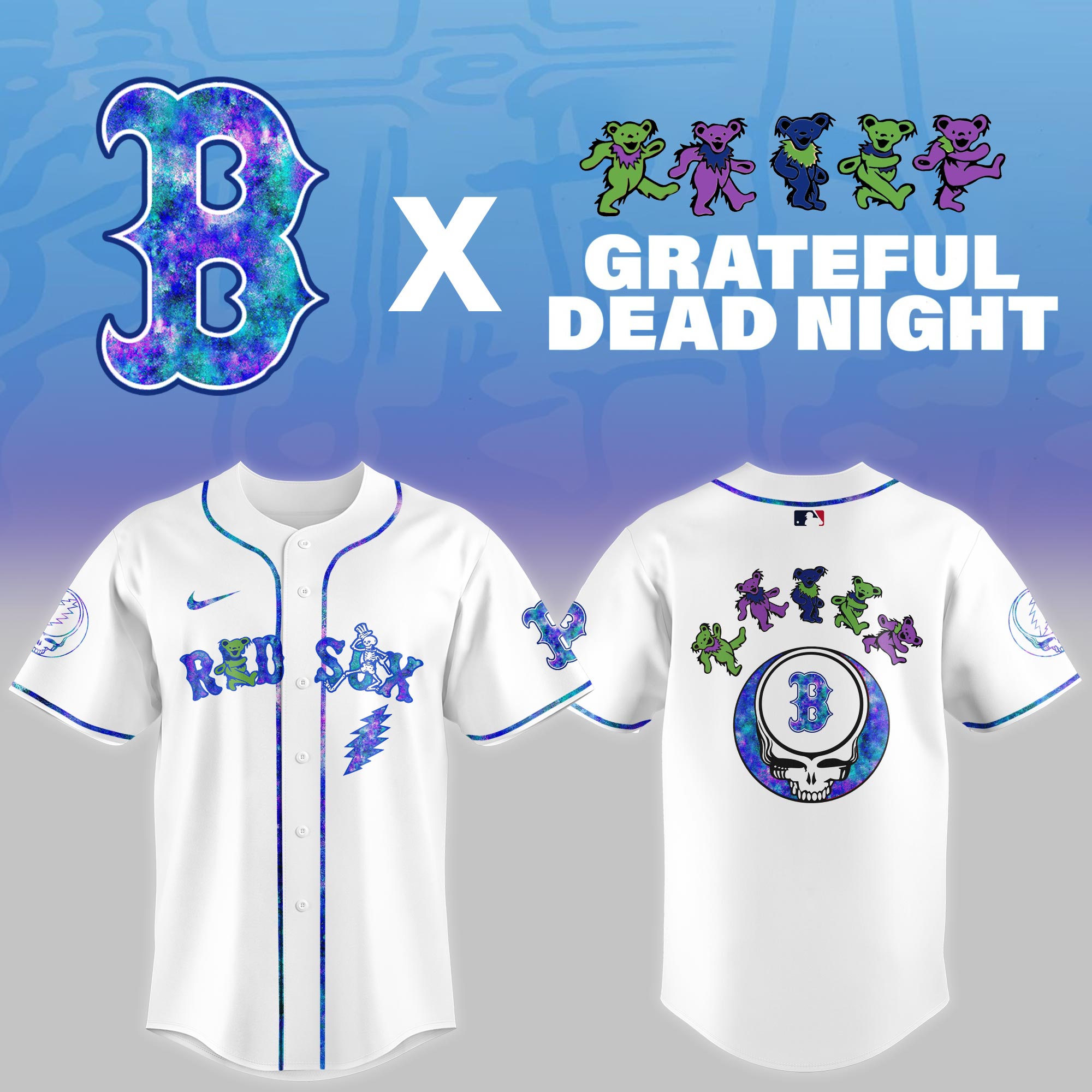 Boston Red Sox Mlb X Grateful Dead Theme Night Game Baseball Jersey
