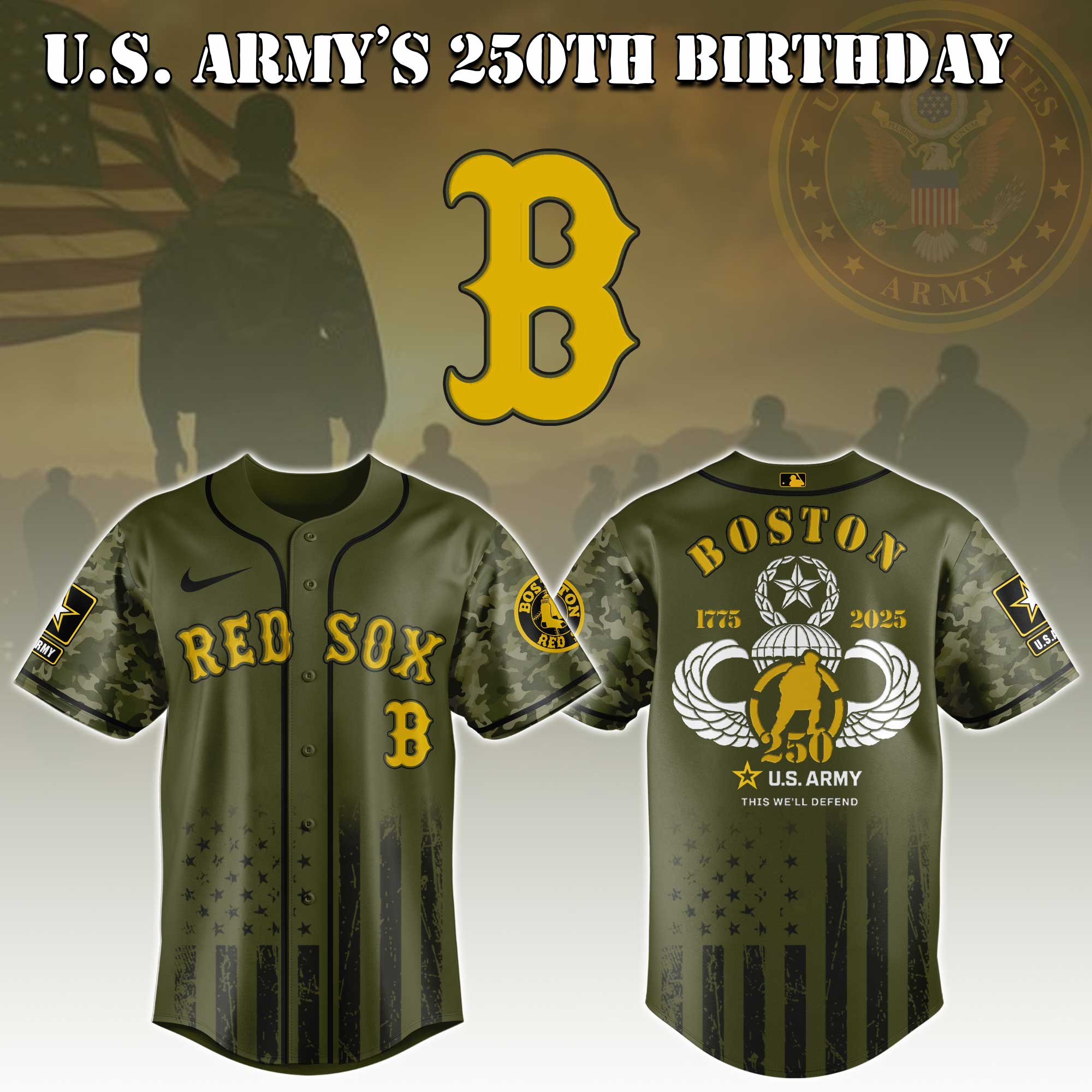 Boston Red Sox Mlb X U.s. Army This We'll Defend Baseball Jersey