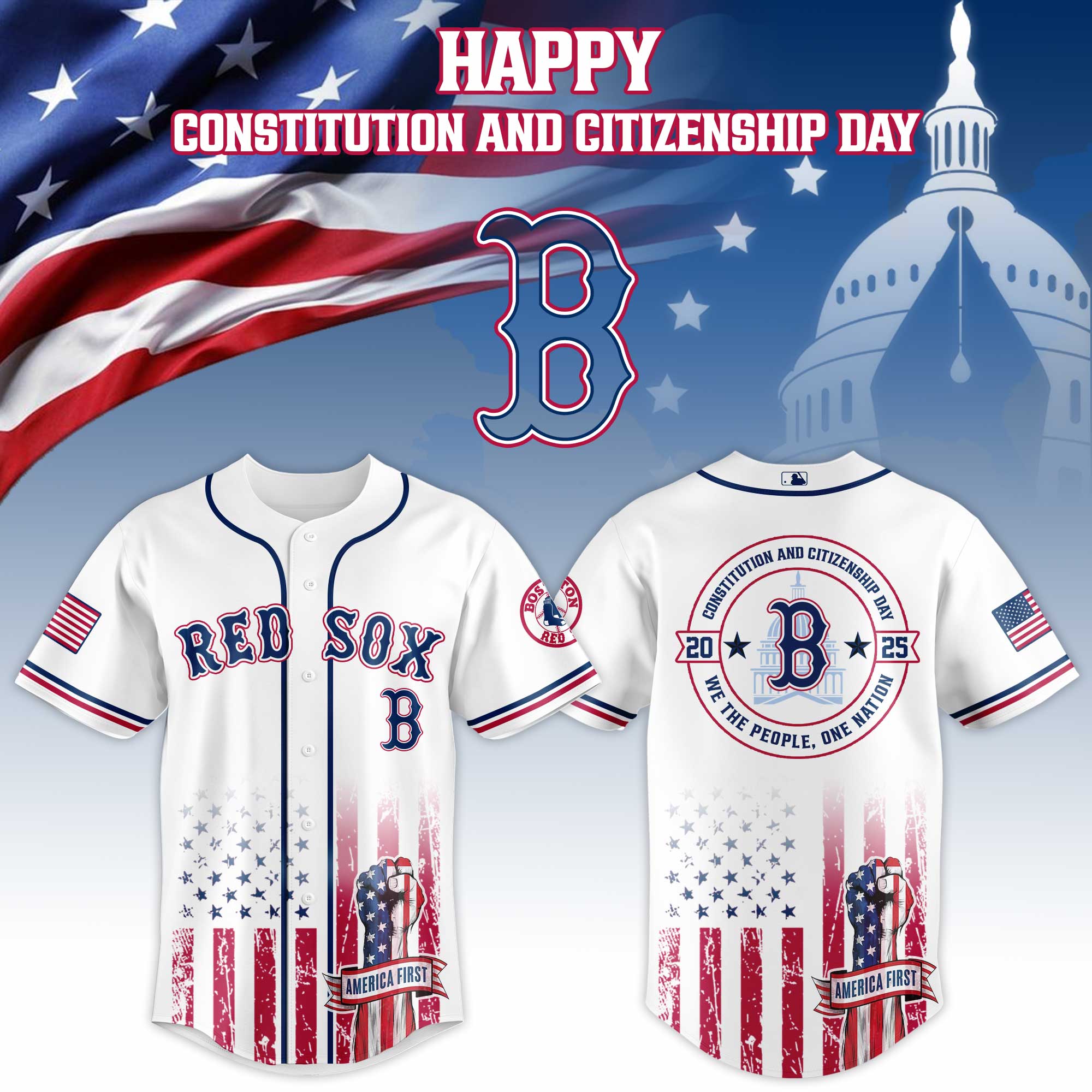 Boston Red Sox Mlb X Usa Happy Constitution And Citizenship Day Baseball Jersey