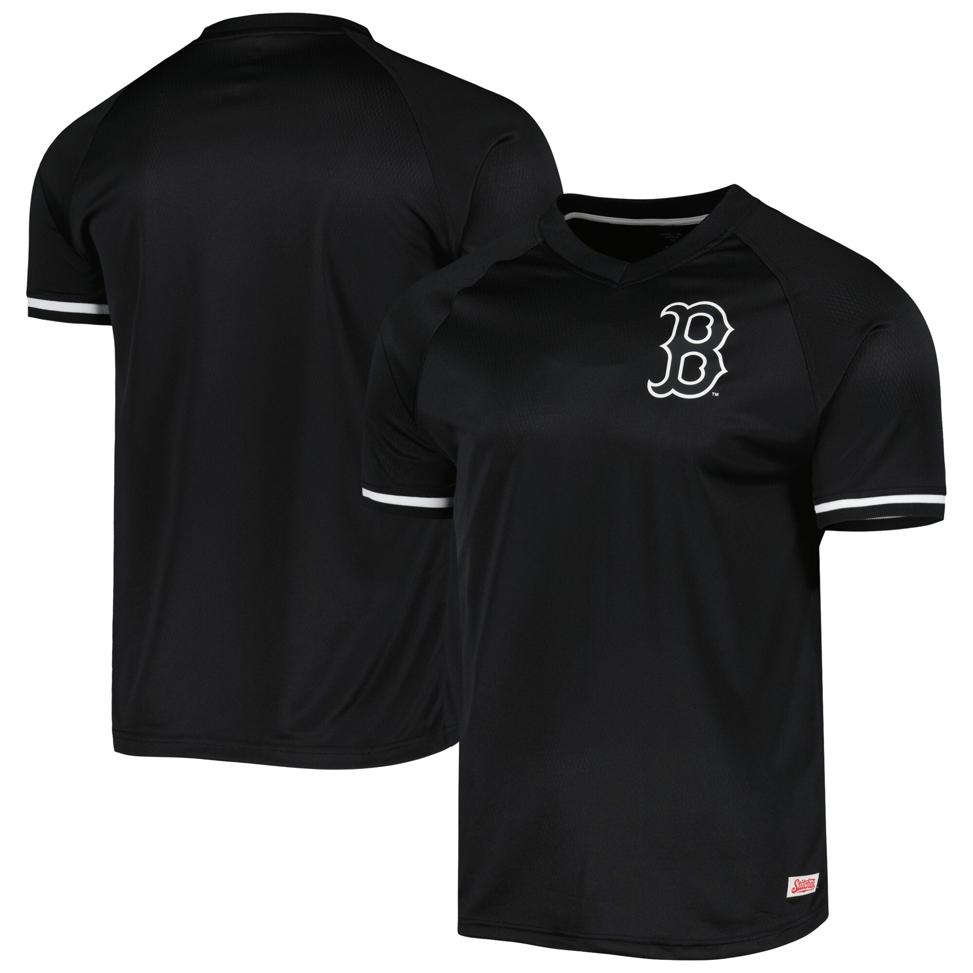 Alternative view of Boston Red Sox Stitches Black Raglan V-neck Baseball Jersey