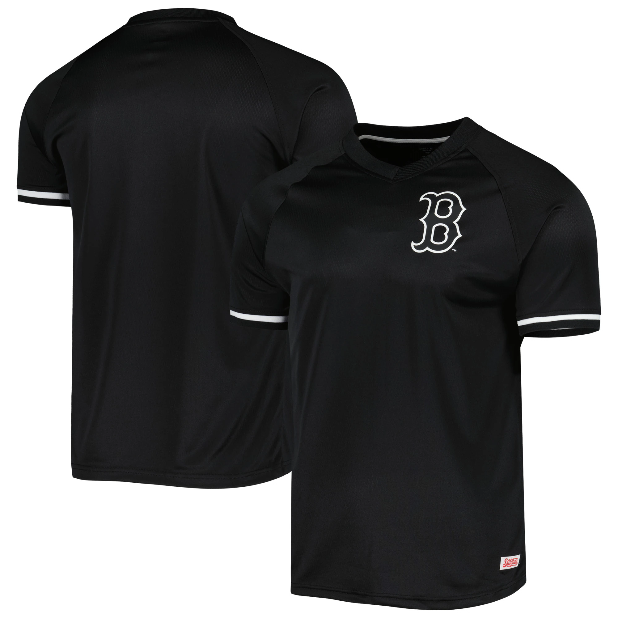 Boston Red Sox Stitches Black Raglan V-neck Baseball Jersey