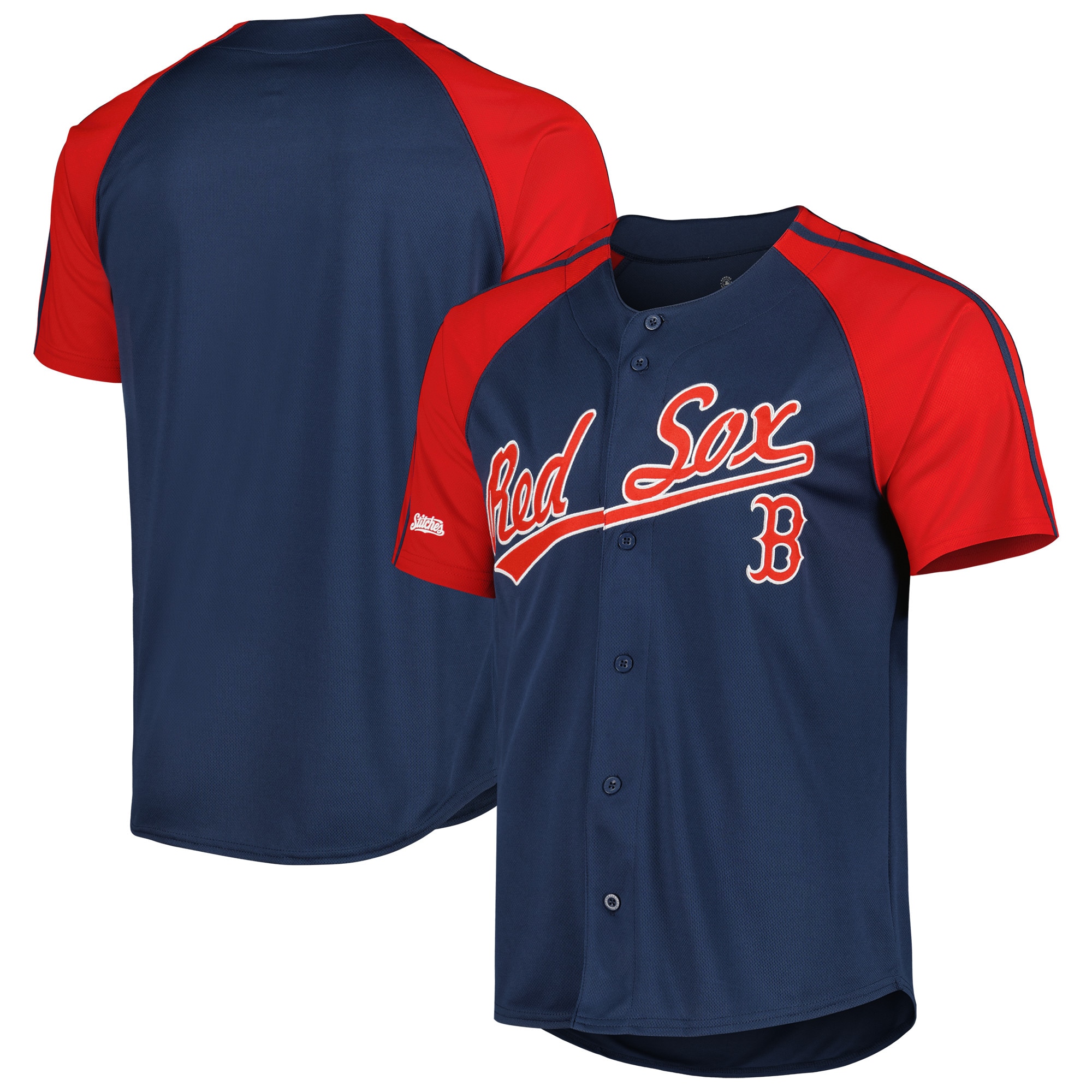 Boston Red Sox Stitches Button-down Raglan Fashion Baseball Jersey – Navy