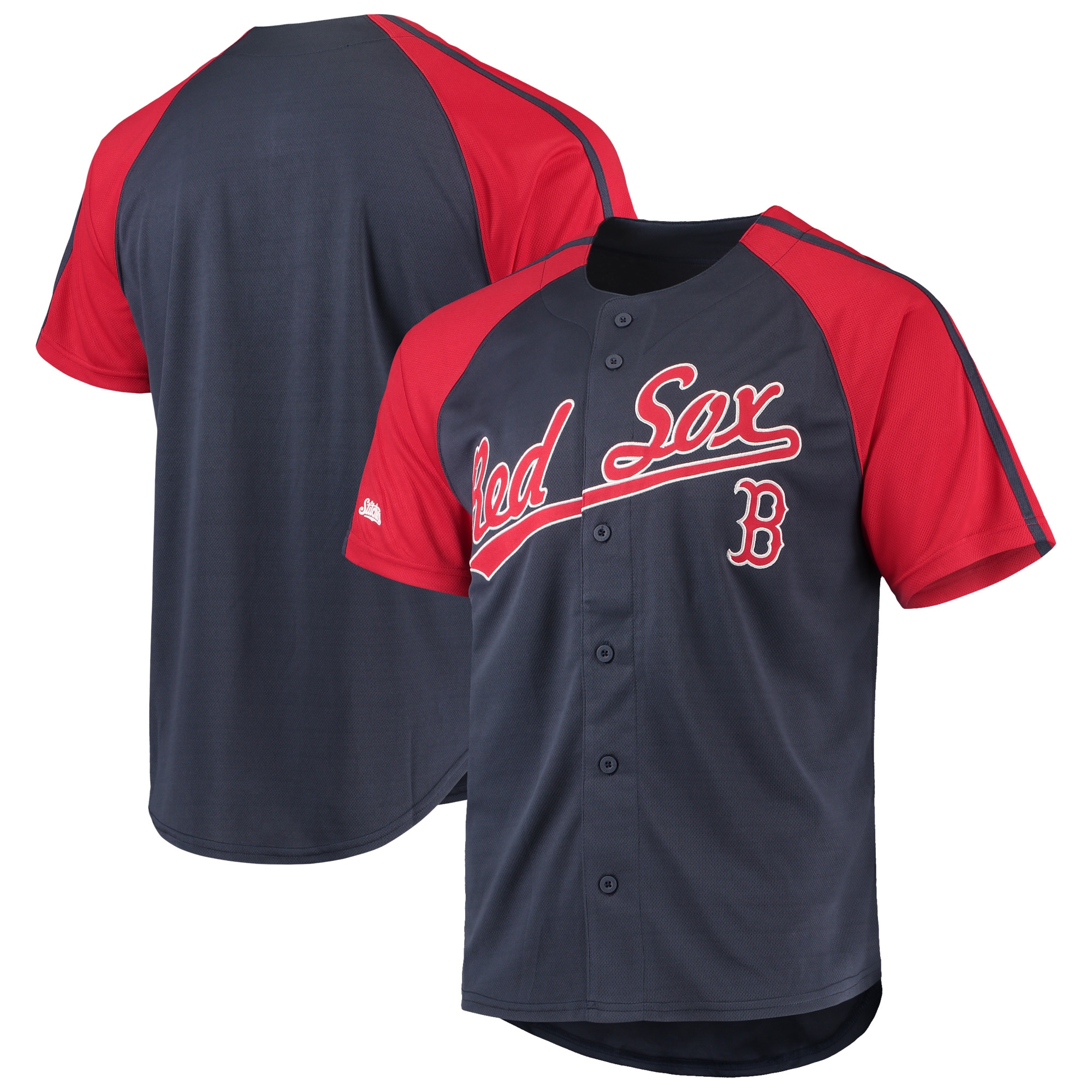 Boston Red Sox Stitches Button-down Raglan Replica Baseball Jersey - Navy