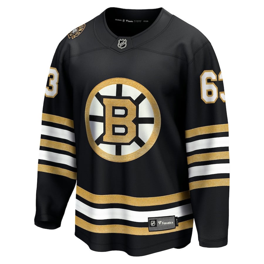 Alternative view of Brad Marchand 63 Boston Bruins 100th Anniversary Breakaway Hockey Jersey - Black - JS173 