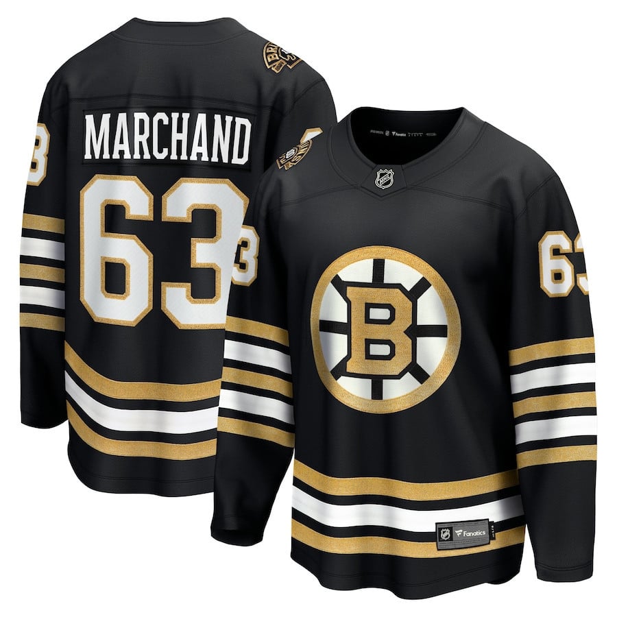 Brad Marchand 63 Boston Bruins 100th Anniversary Breakaway Hockey Jersey - Black - JS173 