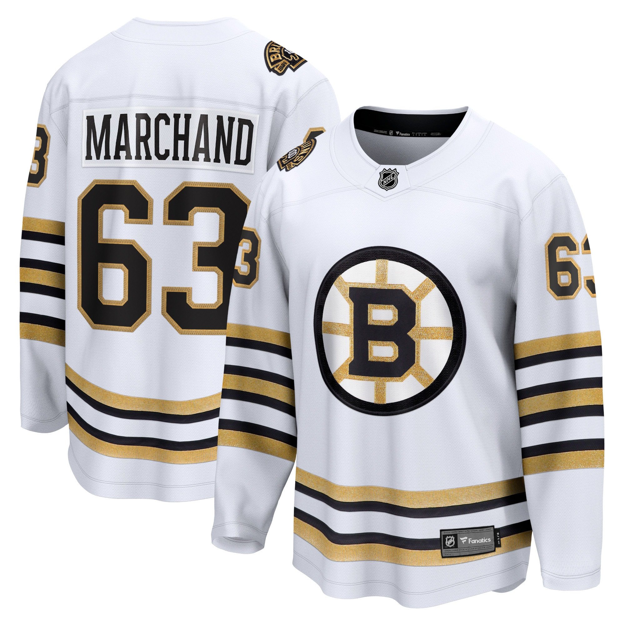 Brad Marchand 63 Boston Bruins 100th Anniversary Breakaway Hockey Jersey - White - JS756 