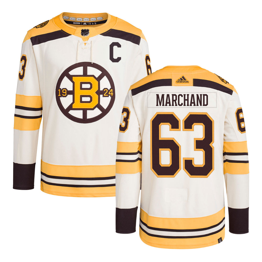 Brad Marchand 63 Boston Bruins 100th Anniversary Primegreen Third Men Hockey Jersey - Cream - JS576 